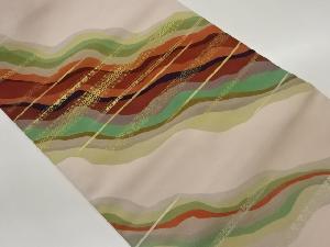 作家物　塩瀬金彩よろけ縞に変わり横段模様名古屋帯